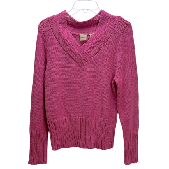 Massini Sweaters - Massini Vibrant Pink V-Neck Knit Sweater XL Soft Comfy Casual